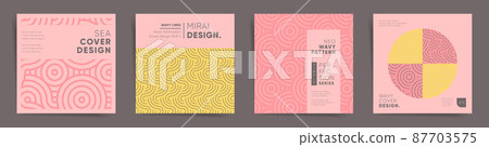 Geometric asian design sqaure template set. Japanese wavy fashion graphic layout for poster, brochure, album cover, flyer, catalog, background. Decorative pink sakura line art pattern collection Geometric asian design sqaure template set. Japanese wavy fashion graphic layout for poster, brochure, album cover, flyer, catalog, background. Decorative pink sakura line art pattern collection 87703575