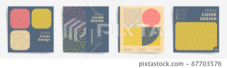 Geometric asian design sqaure template set. Japanese minimal bauhaus layout for poster, brochure, album cover, flyer, catalog, card background. Decorative oriental scandinavian pattern collection 87703576