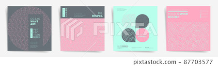 Geometric asian design sqaure template set. Aesthetic waves graphic layouts for poster, brochure, album cover, flyer, catalog, presentation background. Decorative sea line art pattern collection Geometric asian design sqaure template set. Aesthetic waves graphic layouts for poster, brochure, album cover, flyer, catalog, presentation background. Decorative sea line art pattern collection 87703577