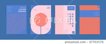Geometric asian design template set. Japanese wavy graphic layouts bundle  for poster, brochure, book cover, flyer, catalog, notebook, vertical background. Decorative swiss ocean pattern collection. 87703578