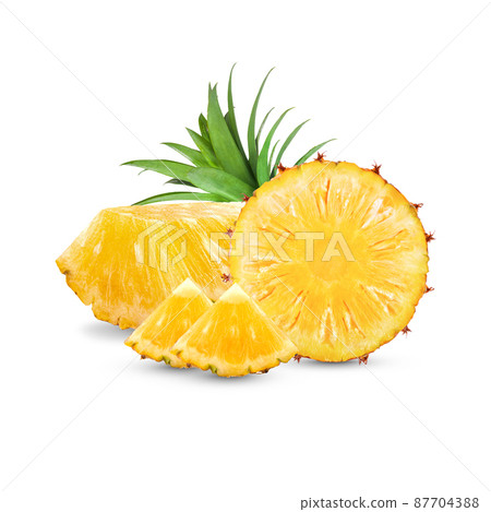 Fresh pineapple with leaves isolated on white background 87704388