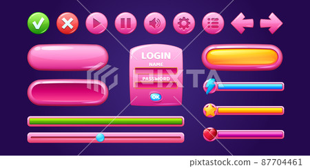 Glossy pink buttons and frames for game design 87704461