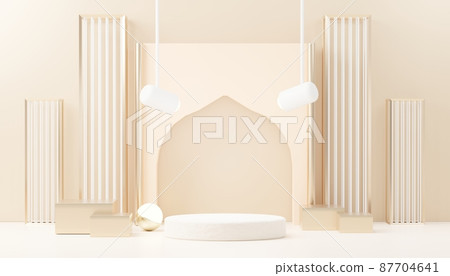 3d render abstract display podium platform for product presentation and advertising. Minimal scene backdrop with clean design. Vacant pedestal for mock up. Empty stage with pastel color for cosmetic. 3d render abstract display podium platform for product presentation and advertising. Minimal scene backdrop with clean design. Vacant pedestal for mock up. Empty stage with pastel color for cosmetic. 87704641