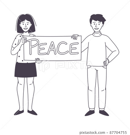 Man and Woman Character Partaking in Demonstration for Peace with Placard Vector Illustration Man and Woman Character Partaking in Demonstration for Peace with Placard Vector Illustration 87704755