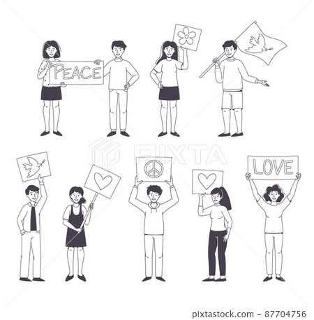 People Character Partaking in Demonstration for Love and Peace with Placard Vector Set People Character Partaking in Demonstration for Love and Peace with Placard Vector Set 87704756