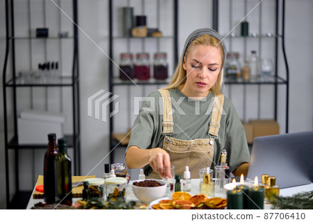 fragrance is testing scent by female perfumer before making air room freshener 87706410