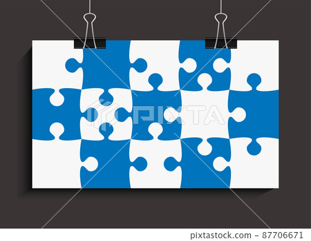 Poster template made white and blue pieces puzzle Poster template made white and blue pieces puzzle 87706671