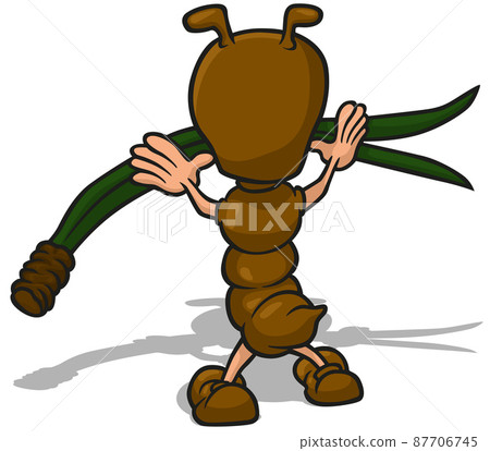 Rear View of a Brown Ant Holding Coniferous Leaf 87706745