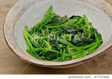 Stir-fried spinach, stir-fried vegetables, spinach. Sautéed spinach. 87707686
