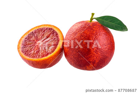 Blood sicilian orange half and slice isolated on white background. 87708687