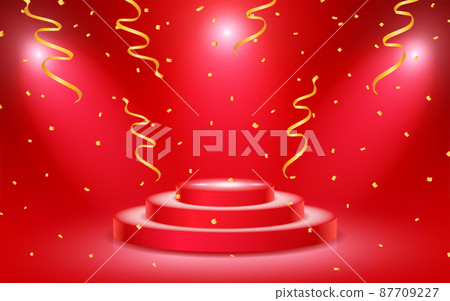 Red stage with confetti Red stage with confetti 87709227
