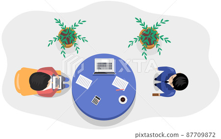 Business office connection working concept. Businessmen communicating talking about project Business office connection working concept. Businessmen communicating talking about project 87709872