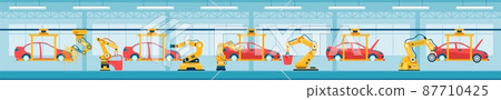 Car automated assembly line with robotic arms,... - Stock Illustration ...