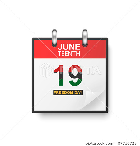 Juneteenth. June 19th. Freedom Day. Vector 3d Realistic Juneteenth Simple Calendar, Folded Paper Corner. Design Template of Freedom Day, 19 of June, Card, Banner, Wall Calendar, Background 87710723