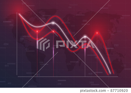 Business failure, company bankruptcy, stock market crash and loss trading graph. The concept of economic recession and crisis. Fall of world trade. Negative investment indicator down turn infographics 87710920