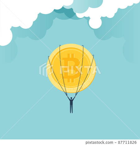 Bitcoin business - Businessman holding bitcoin in front of rising chart. bitcoin stock growth. chart shows a strong increase in the price of bitcoin. vector design Bitcoin business - Businessman holding bitcoin in front of rising chart. bitcoin stock growth. chart shows a strong increase in the price of bitcoin. vector design 87711826