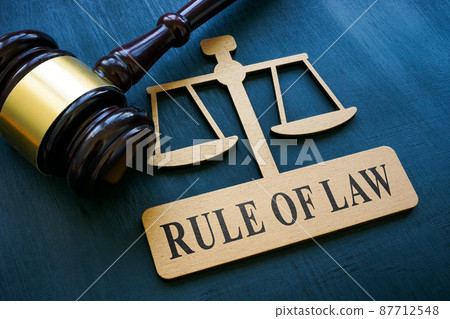 Plate in the form of scales and an inscription Rule of law. 87712548