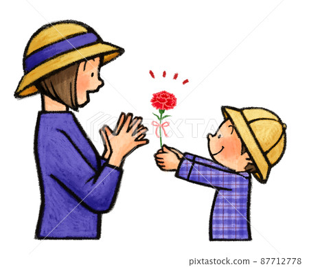 母親節:孩子送給媽媽一朵康乃馨 母親節:孩子送給媽媽一朵康乃馨 87712778