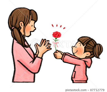 母親節:孩子送給媽媽一朵康乃馨 母親節:孩子送給媽媽一朵康乃馨 87712779