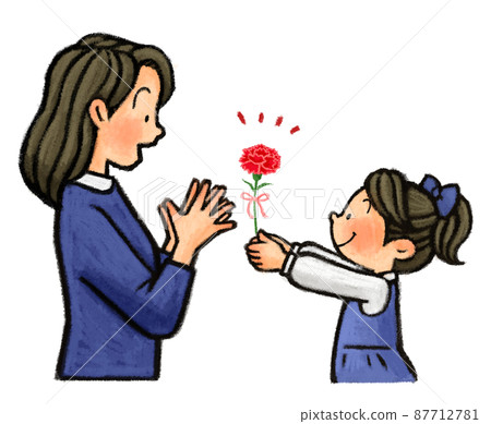 母親節:孩子送給媽媽一朵康乃馨 母親節:孩子送給媽媽一朵康乃馨 87712781