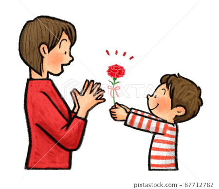 Mother's Day: A child giving a carnation to his mother 87712782