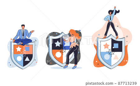 Confidence concept. Person stands has private conversation metaphor. Confidential communication vector set Confidence concept. Person stands has private conversation metaphor. Confidential communication vector set 87713239