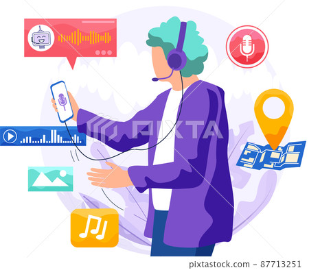 Speaker recognition, vote controlled smart speaker. Woman voice activated digital assistants, identification 87713251