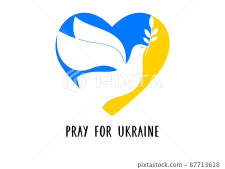 Flying bird, dove as a symbol of peace. Support Ukraine, Stand with Ukraine banner and poster in 87713618