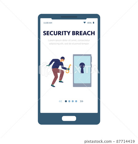 Computer security breach onboarding mobile app page, flat vector illustration. 87714419