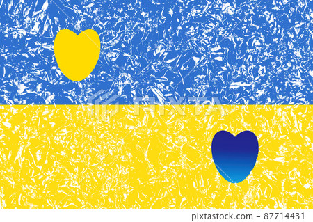 Ukrainian state flag with yellow and blue hearts. Symbol of love and peace in the world. Ukrainian state flag with yellow and blue hearts. Symbol of love and peace in the world. 87714431