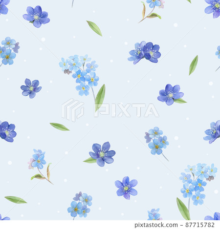 Pattern with blue flowers, forget-me-nots, watercolor illustration 87715782