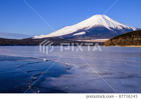(Yamanashi Prefecture) Superb view of frozen Yamanakako and Mt. Fuji (Yamanashi Prefecture) Superb view of frozen Yamanakako and Mt. Fuji 87716145