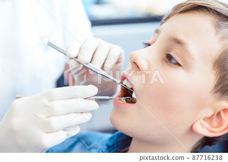 Boy getting his dental examination Boy getting his dental examination 87716238
