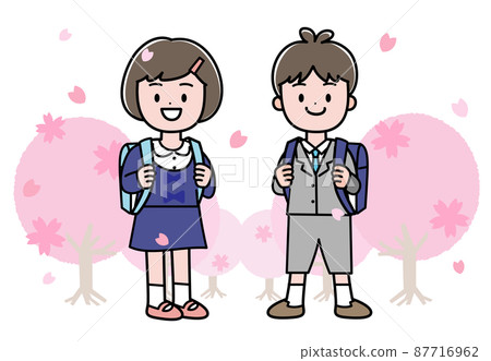 Entrance ceremony Sakura first grader entrance illustration material 87716962