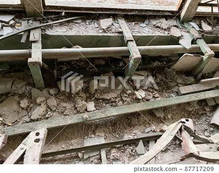 The interior of a building destroyed after hostilities, fires and accidents in Ukraine The interior of a building destroyed after hostilities, fires and accidents in Ukraine 87717209