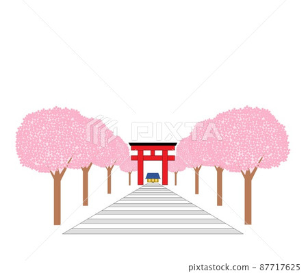 A row of cherry blossom trees and a shrine A row of cherry blossom trees and a shrine 87717625