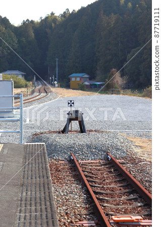 Mugi Line terminal station Awa-Kainan Station bollard and Asa Kainan Railway track Mugi Line terminal station Awa-Kainan Station bollard and Asa Kainan Railway track 87719111