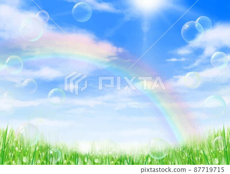 美麗的初夏框架,陽光照耀在天空,藍天白雲,彩虹簡單背景素材 美麗的初夏框架,陽光照耀在天空,藍天白雲,彩虹簡單背景素材 87719715