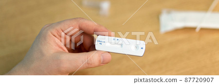 Corona virus antigen fast test. Lab card kit test for COVID-19. 87720907