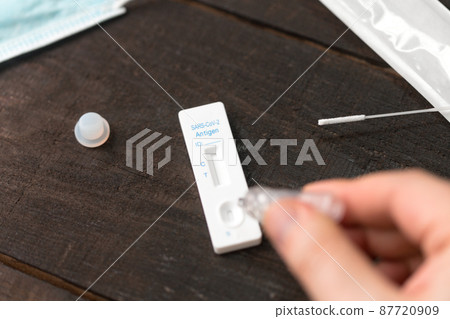 Corona virus antigen fast test. Lab card kit test for COVID-19. Corona virus antigen fast test. Lab card kit test for COVID-19. 87720909