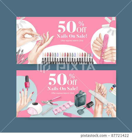 Voucher template with nail salon concept,watercolor style Voucher template with nail salon concept,watercolor style 87721422