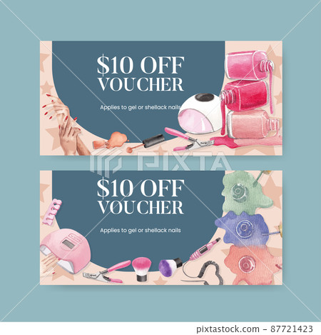 Voucher template with nail salon concept,watercolor style 87721423