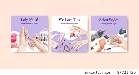 Banner template with nail salon concept,watercolor style Banner template with nail salon concept,watercolor style 87721429