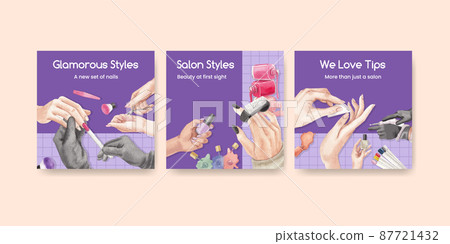 Banner template with nail salon concept,watercolor style Banner template with nail salon concept,watercolor style 87721432