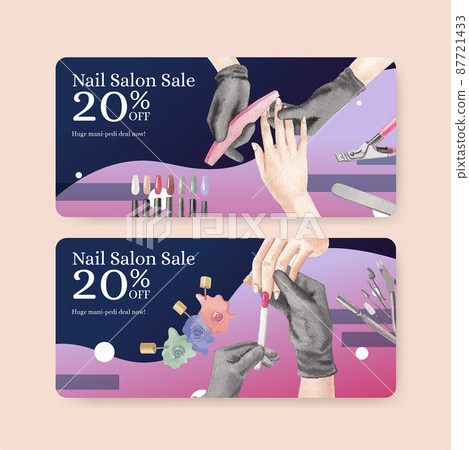 Voucher template with nail salon concept,watercolor style 87721433