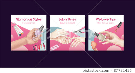 Banner template with nail salon concept,watercolor style Banner template with nail salon concept,watercolor style 87721435
