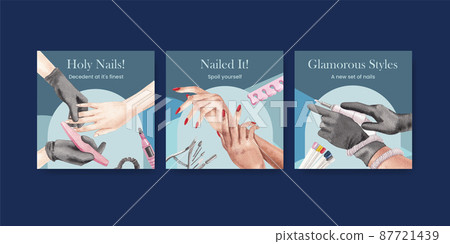 Banner template with nail salon concept,watercolor style Banner template with nail salon concept,watercolor style 87721439