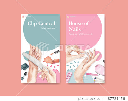 Instagram template with nail salon concept,watercolor style Instagram template with nail salon concept,watercolor style 87721456