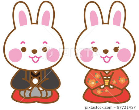 一隻穿著和服的兔子的插圖 87721457