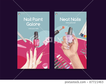 Instagram template with nail salon concept,watercolor style Instagram template with nail salon concept,watercolor style 87721463